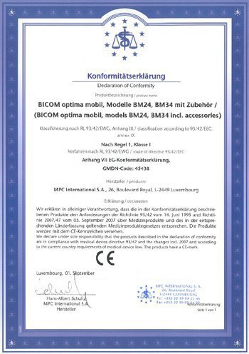 Certifikát BICOM Mobile